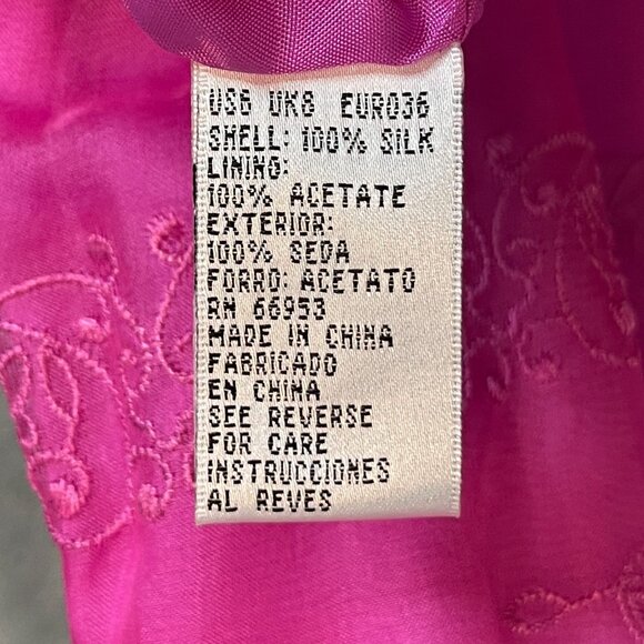 Vtg David Warren Women Embroidered Retro 60s Fuchsia Pink Silk Sheath Dress 6 - Picture 11 of 12